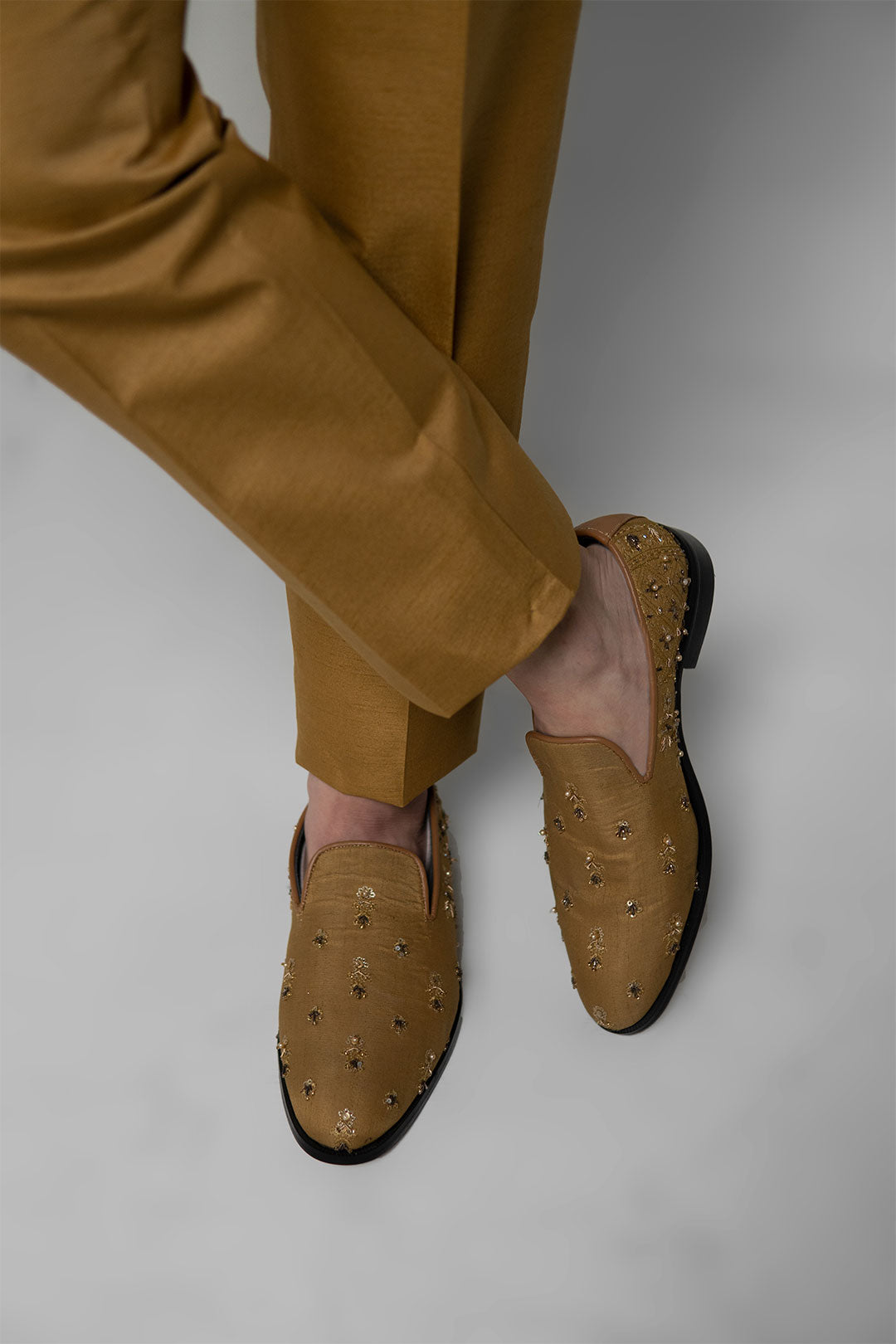 Rust Gold Hand-Embellished Brocade Waistcoat Kurta (3-Piece) - Image 9