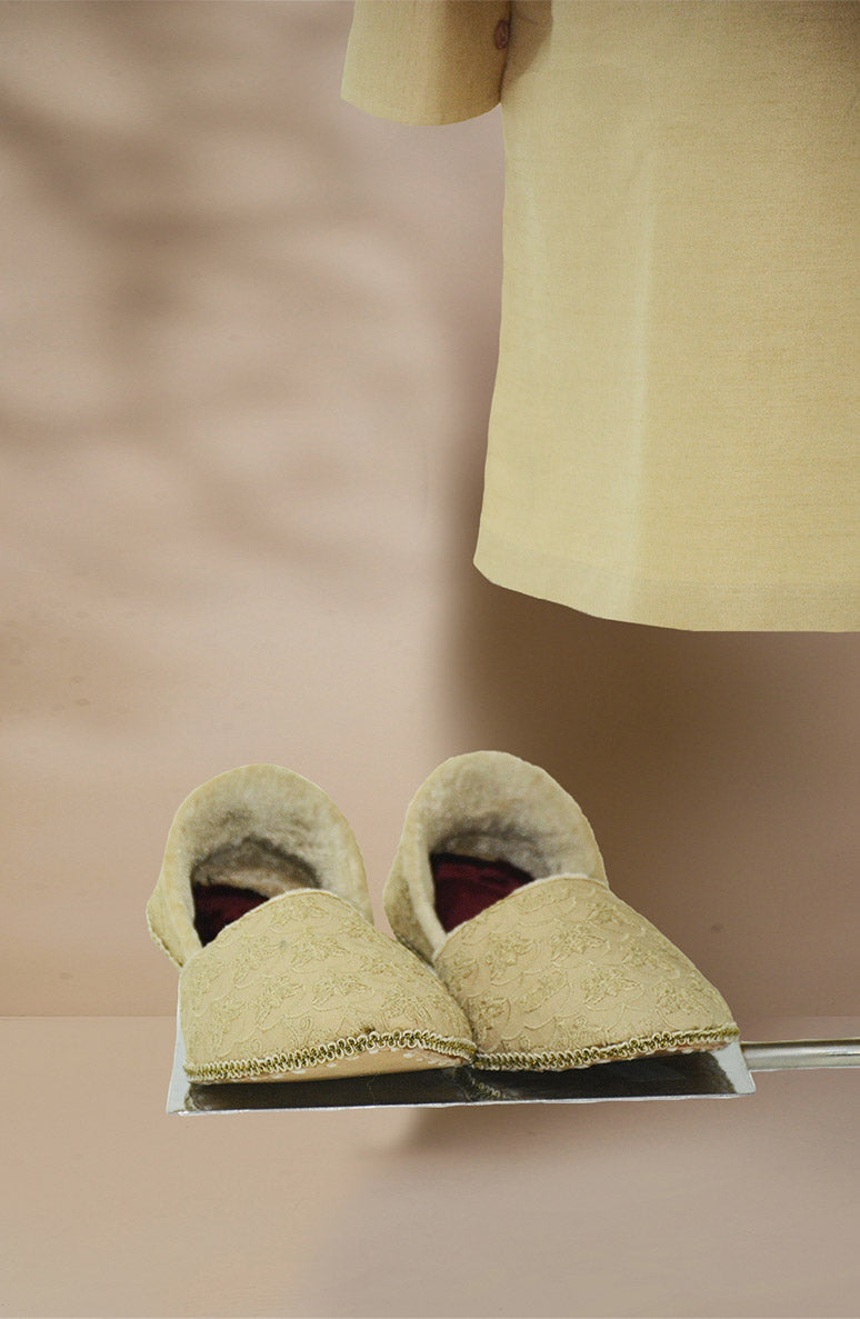 Light Gold Embroidered Brocade Waistcoat Kurta Set (3-Piece) - Image 9