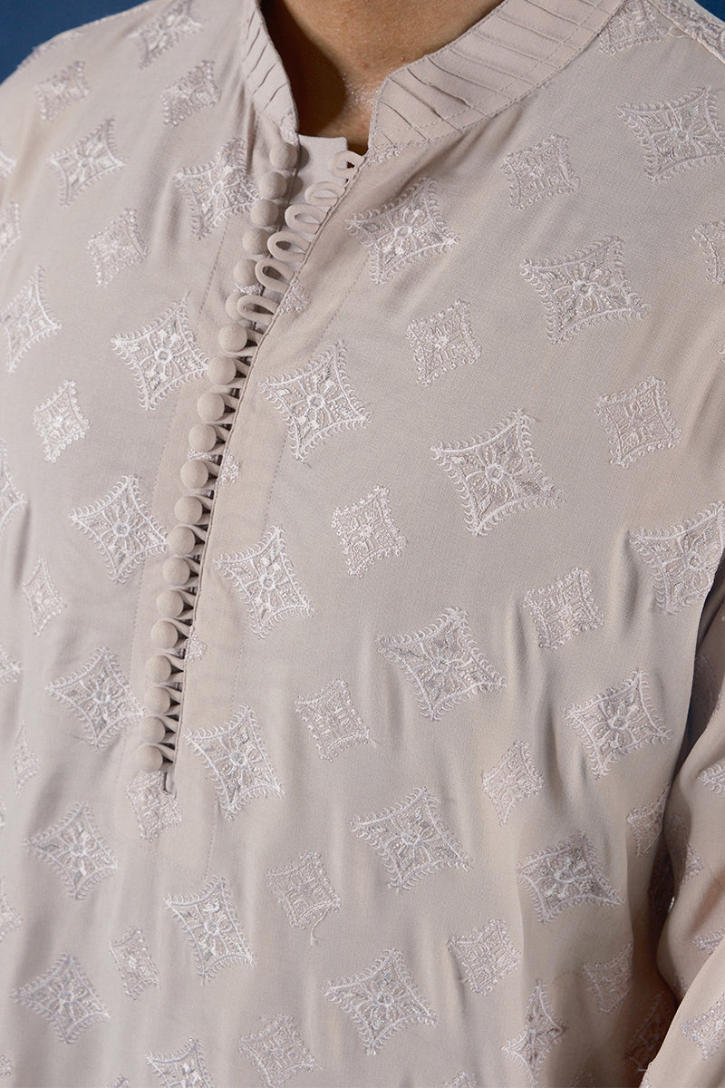 Rose-Gold Embroidered Cotton Silk Waistcoat Kurta (3-Piece) - Image 2