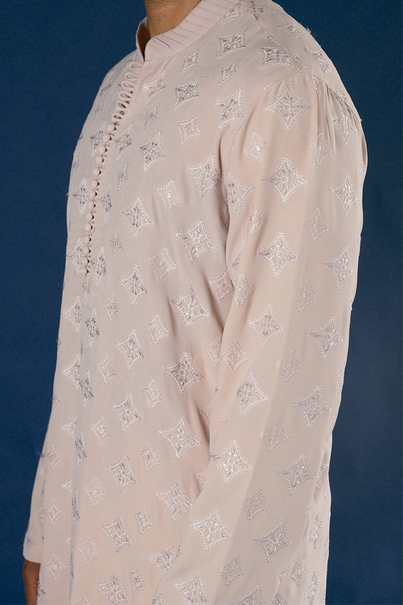 Rose-Gold Embroidered Cotton Silk Waistcoat Kurta (3-Piece) - Image 8