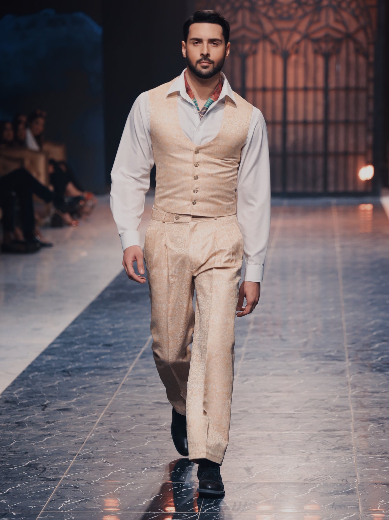 Dull Gold Jamawar Waistcoat 3-Piece Set - Image 2