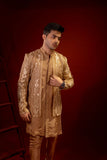 Golden Brown Embroidered Organza Kurta Pajama (3-Piece) - Image 5