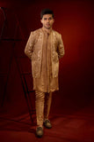 Golden Brown Embroidered Organza Jacket Silk Kurta Pajama (3-Piece) - Image 3