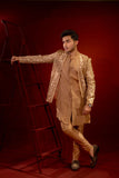 Golden Brown Embroidered Organza Jacket Silk Kurta Pajama (3-Piece) - Image 4