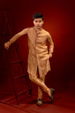 Golden Brown Embroidered Organza Jacket Silk Kurta Pajama (3-Piece) - Image 6