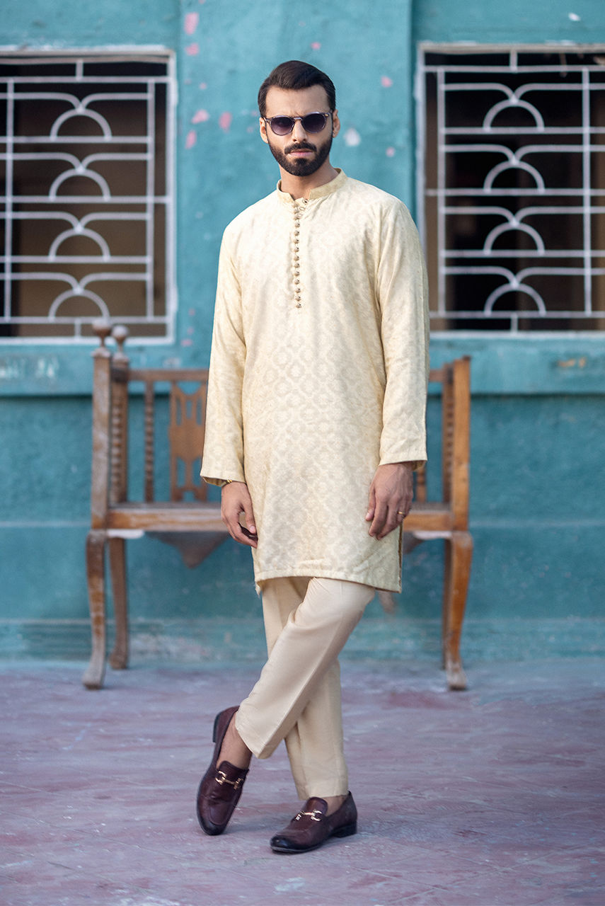 Light Gold Embroidered Raw Silk Waistcoat (1-Pc) - Image 3