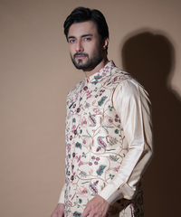 Light Gold Embroidered Raw Silk Waistcoat (3-Piece) - Image 6
