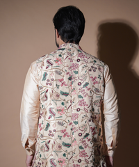 Light Gold Embroidered Raw Silk Waistcoat (3-Piece) - Image 7