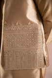 Gold Embroidered Raw Silk Waistcoat Kurta (3-Piece) - Image 2