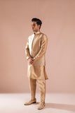 Gold Embroidered Raw Silk Waistcoat Kurta (3-Piece) - Image 5