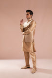 Gold Embroidered Raw Silk Waistcoat Kurta (3-Piece) - Image 4