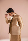Gold Embroidered Raw Silk Waistcoat Kurta (3-Piece) - Image 6
