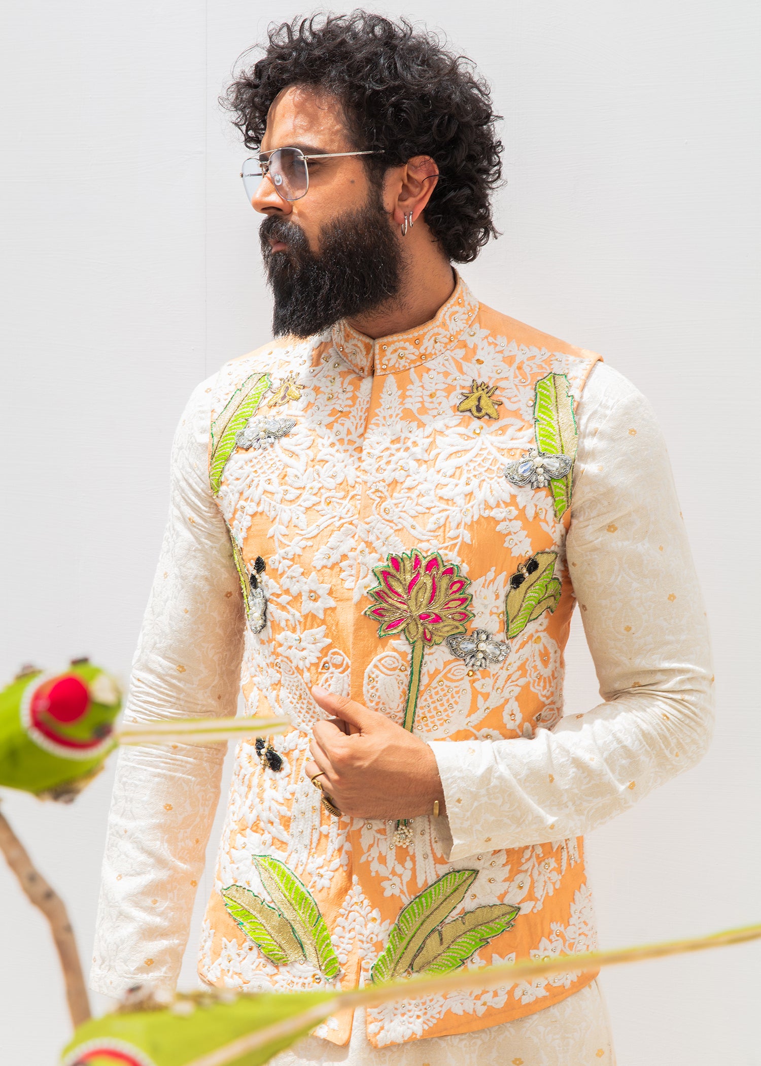 Marigold Embroidered Silk-Blend Waistcoat Kurta (3-Piece) - Image 3