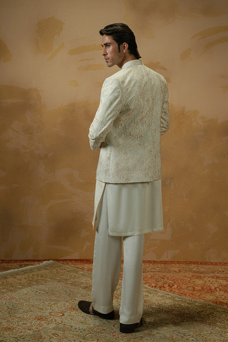 Boski Sequin Paisley Silk Blend Waistcoat Kurta (3-Piece) - Image 6