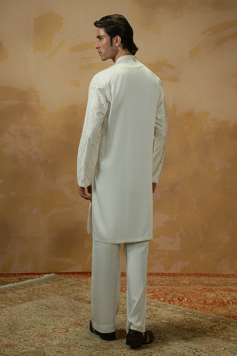 Boski Sequin Paisley Silk Blend Waistcoat Kurta (3-Piece) - Image 7