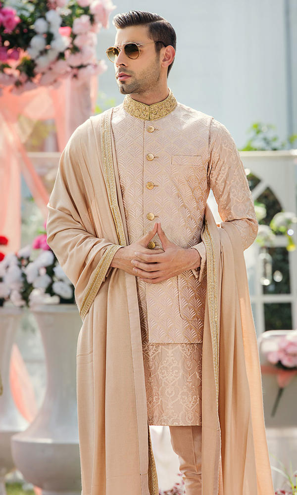 Rose Gold Embroidered Silk-Blend Waistcoat Kurta (3-Piece) - Image 2