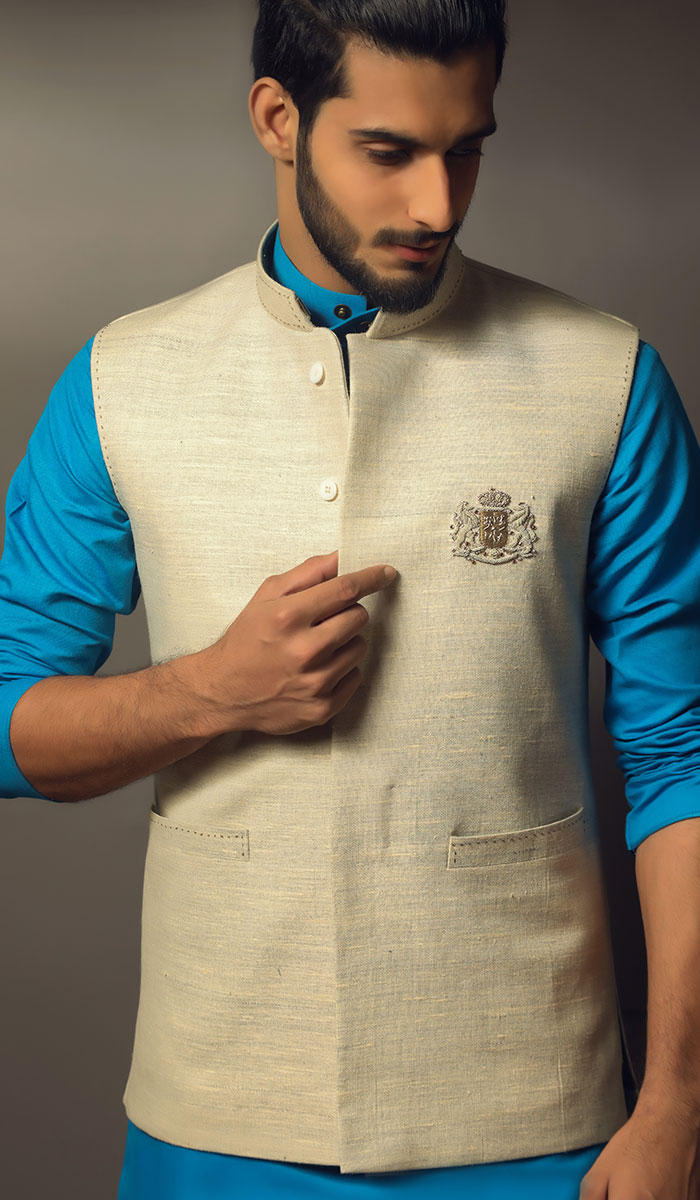 Gold Crest Embroidered Silk-Blend Waistcoat (1-Pc) - Image 1