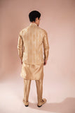 Gold Embroidered Silk Waistcoat Kurta Set (3-Piece) - Image 2