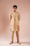Gold Embroidered Silk Waistcoat Kurta Set (3-Piece) - Image 4