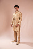 Gold Embroidered Silk Waistcoat Kurta Set (3-Piece) - Image 6
