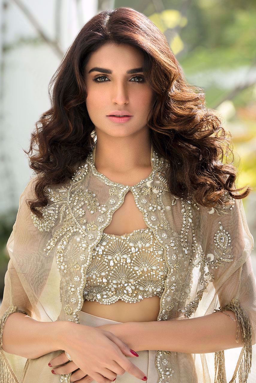 Gold Zari Net Cape with Crystal Beaded Halter Top (3-Piece) - Image 3