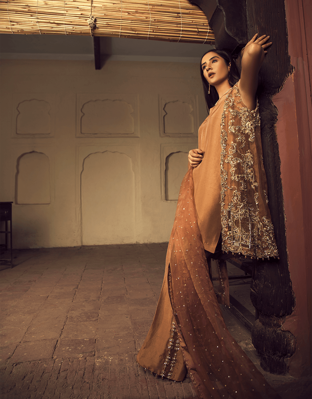 Indian Gold Dabka Mukesh Silk Jacket Set (3-Piece) - Image 1