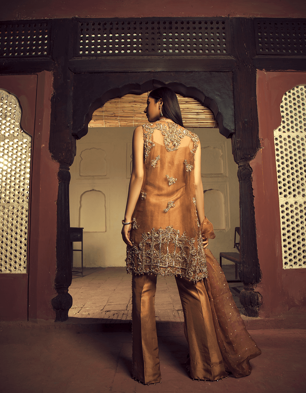 Indian Gold Dabka Mukesh Silk Jacket Set (3-Piece) - Image 3