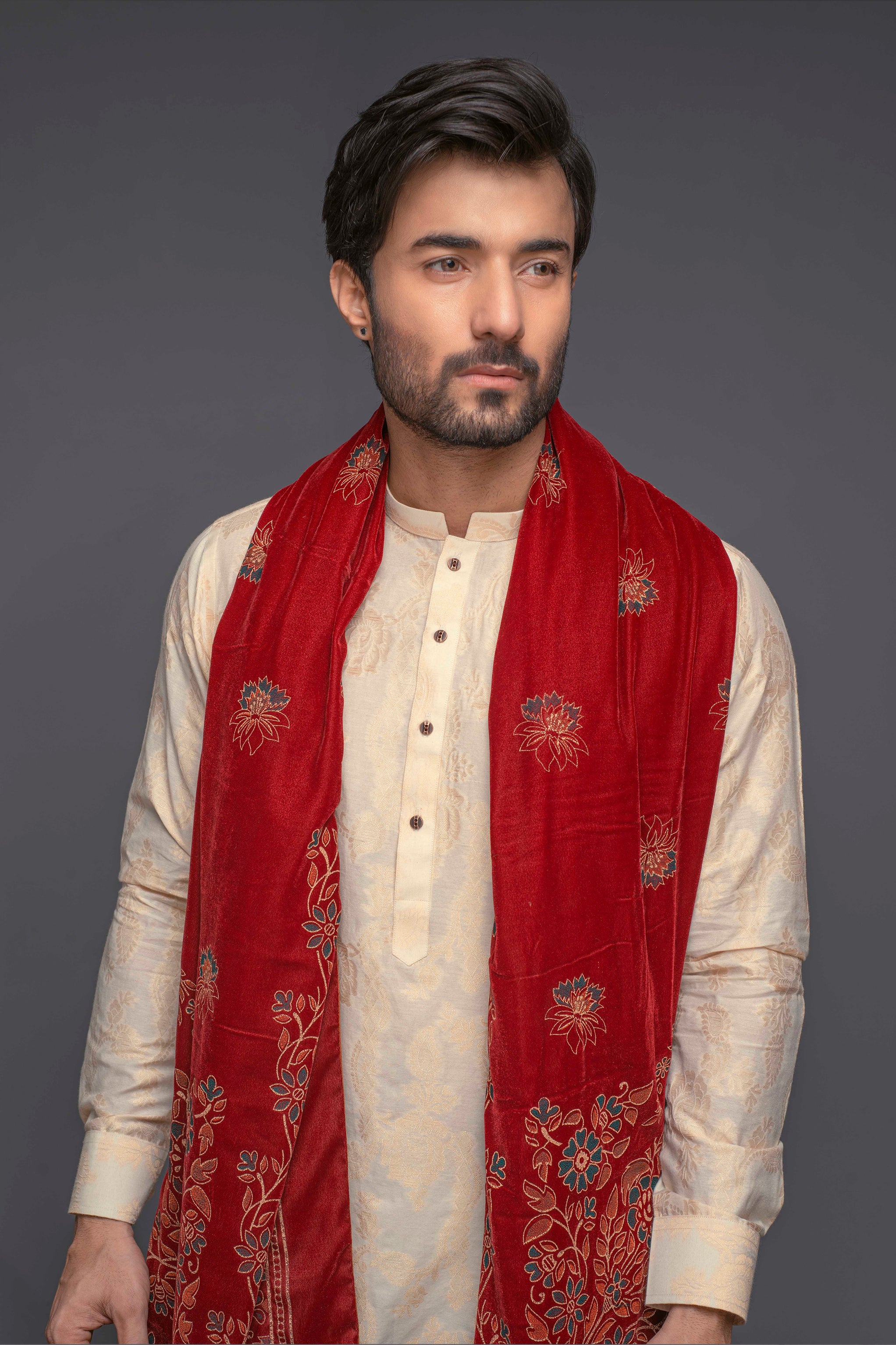Gold Banarsi Silk-Blend Kurta with White Trousers (3-Piece) - Image 2