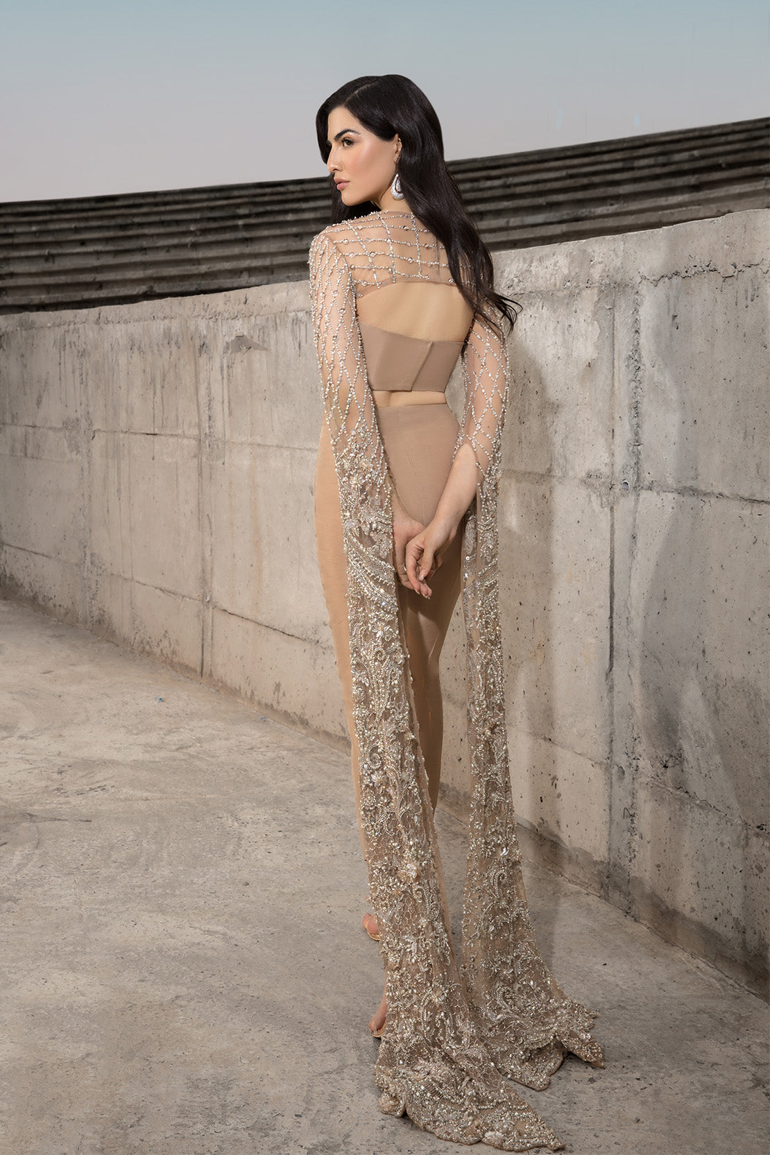 Pakistani Champagne Embellished Raw Silk 2-Piece Set - Image 2