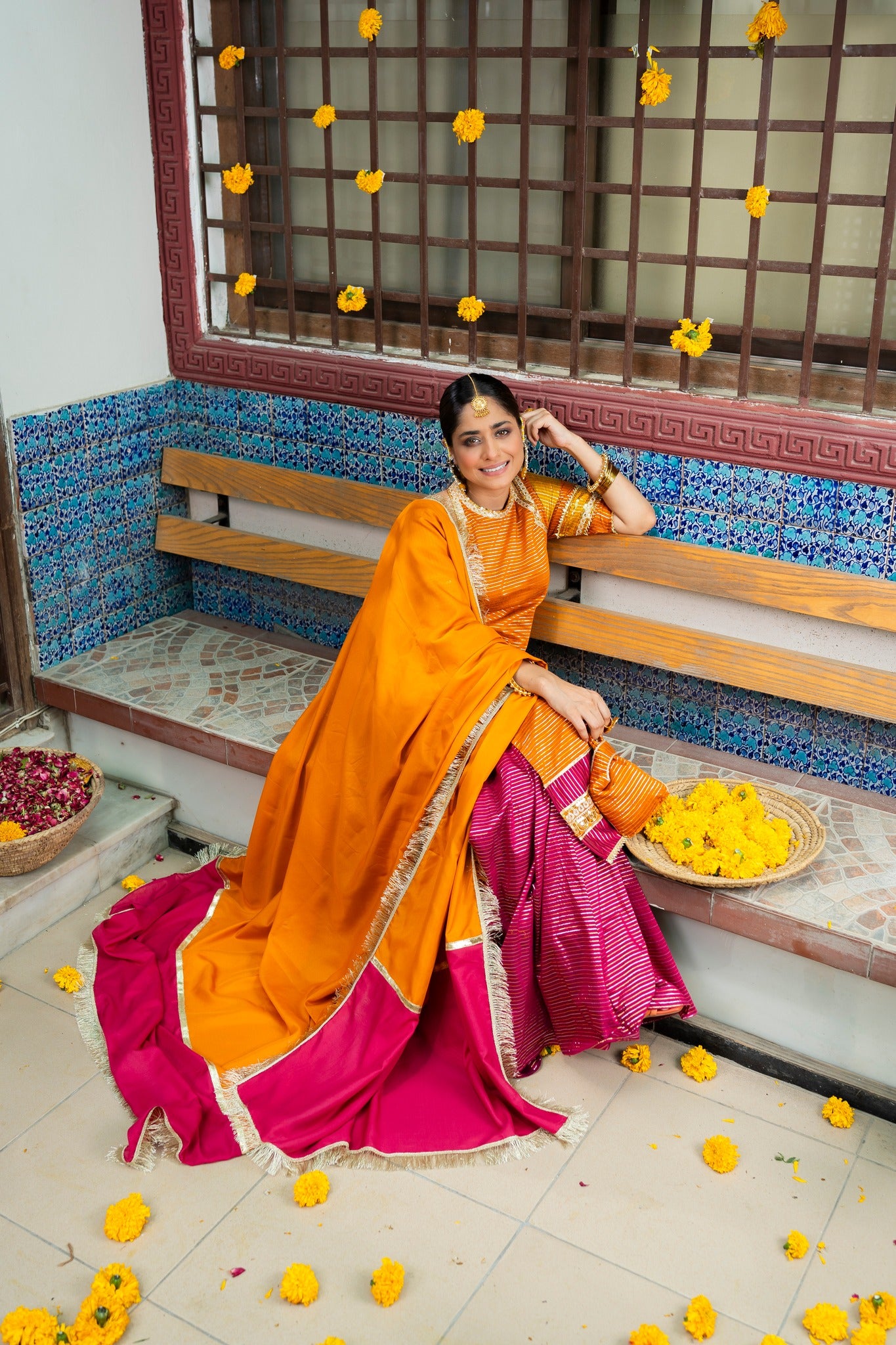 Marigold Zari Embroidered Cotton Silk Gharara (3-Piece) - Image 8