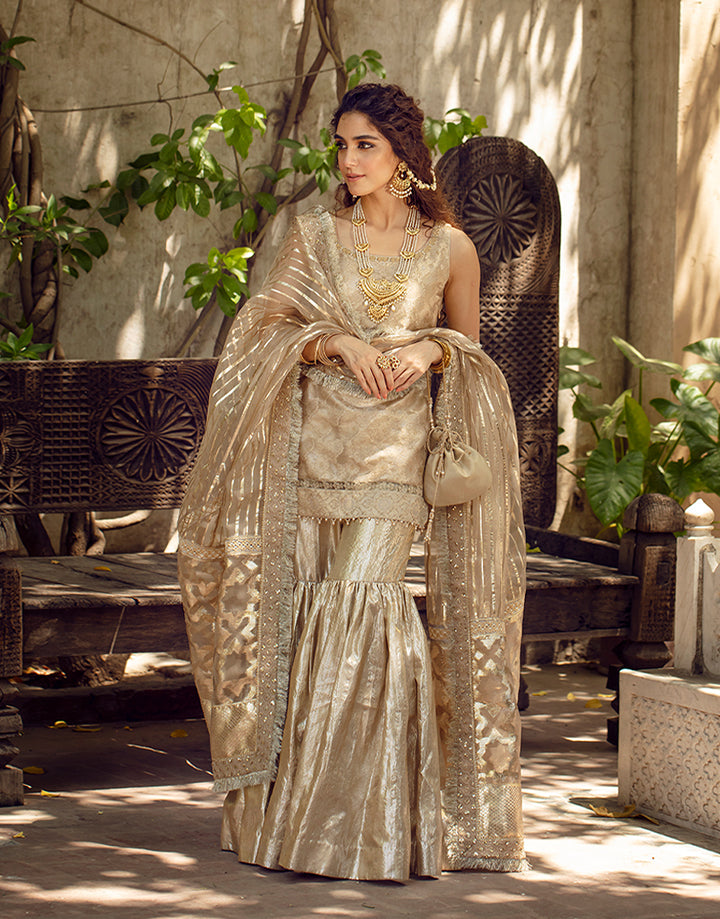 Gold Zari Embroidered Organza Baadla Gharara (3-Piece) - Image 5