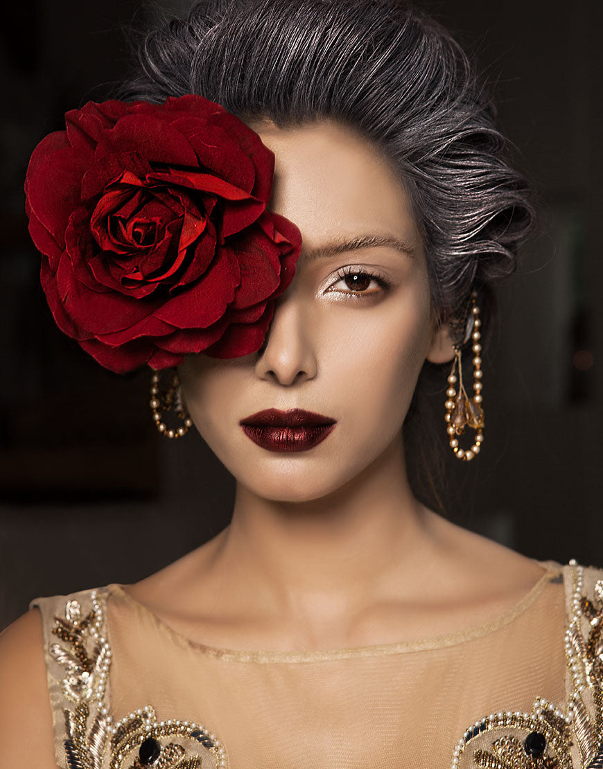 Pakistani Gold Beaded Net Gown (1-Pc) - Image 3