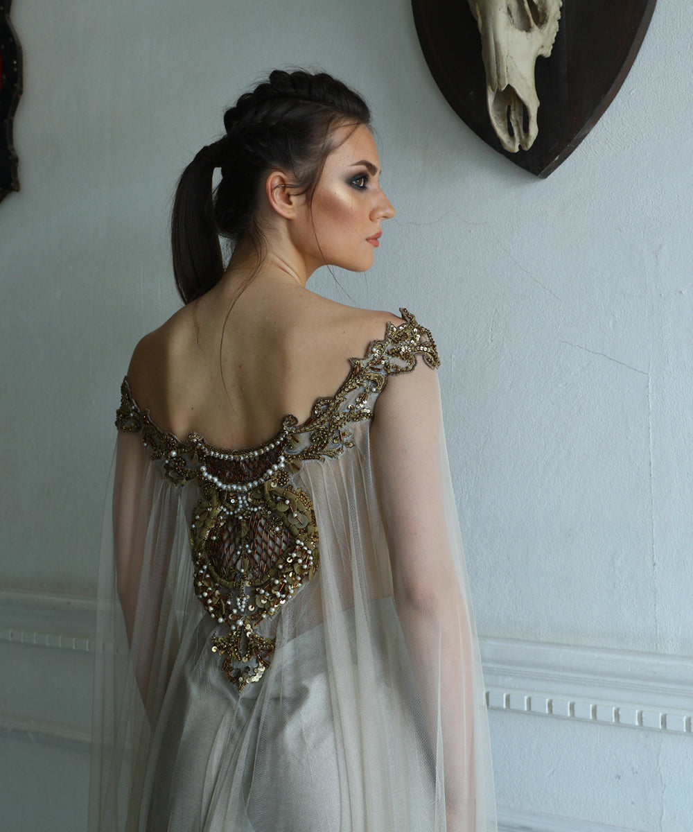 Rustic Gold Embellished Net Jumpsuit (1-Pc) - Image 3