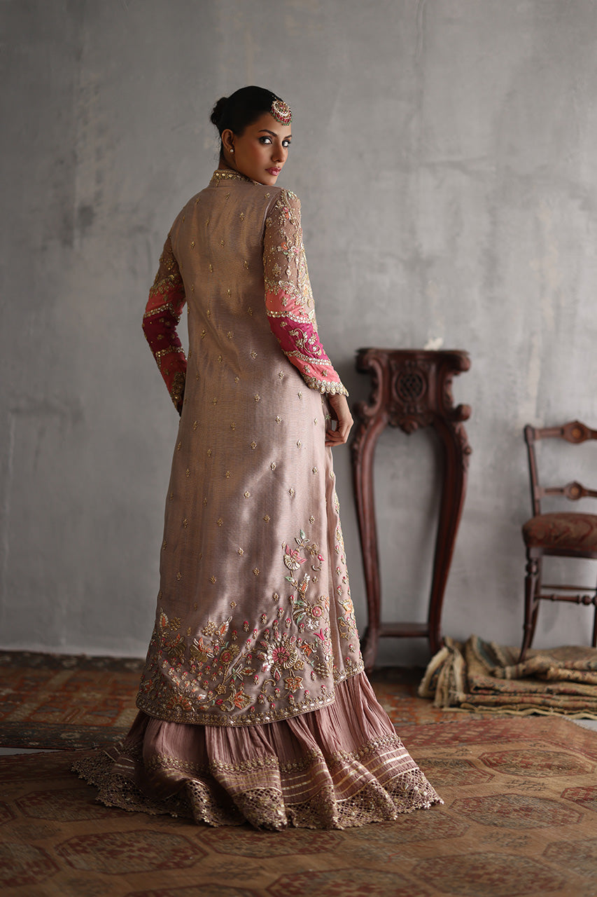 Pakistani Rose Gold Zardozi Meysuri Shirt & Silk Lehenga (2-Piece) - Image 3