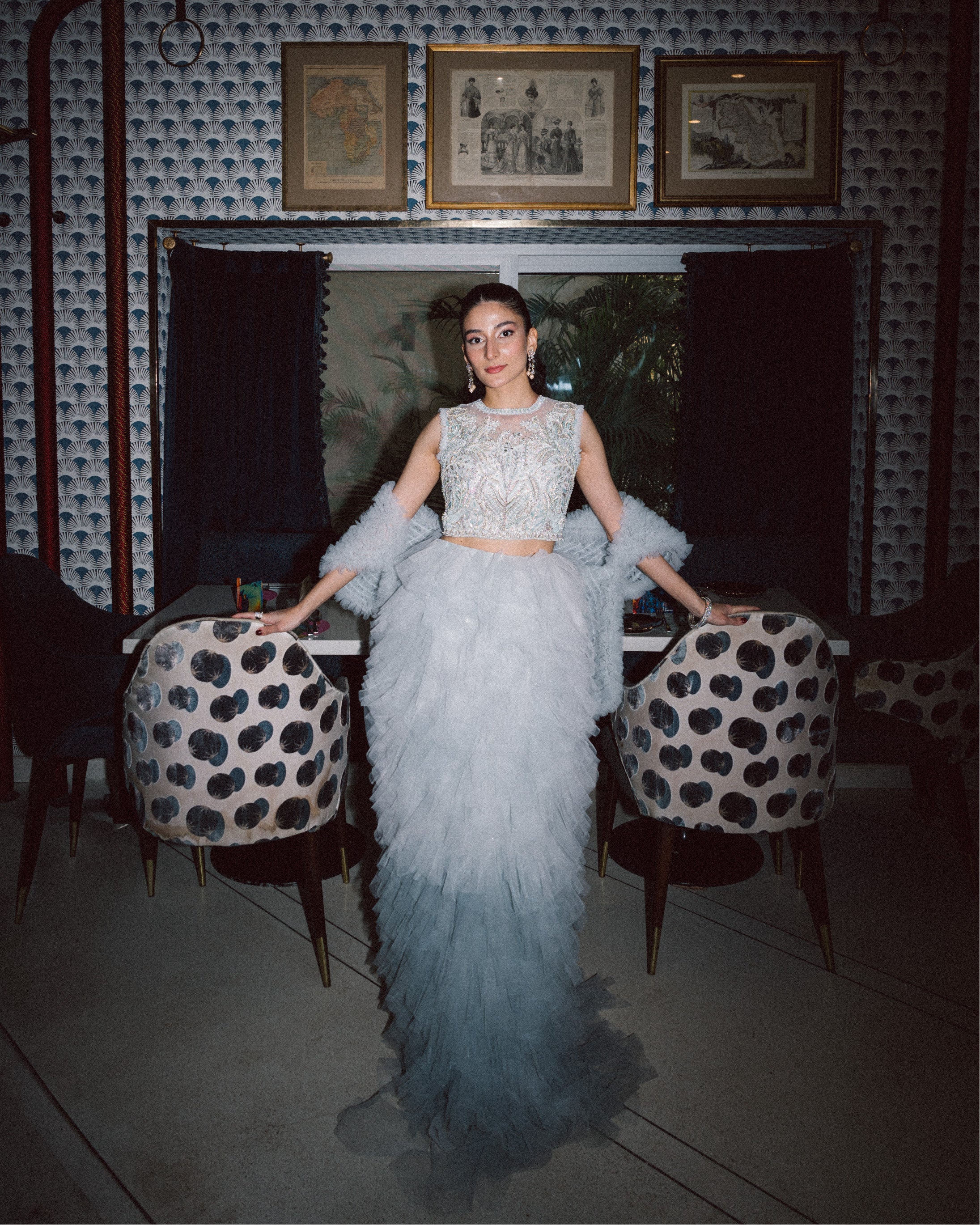 Pastel Amber Embroidered Net Tulle Lehenga (3-Piece) - Image 1