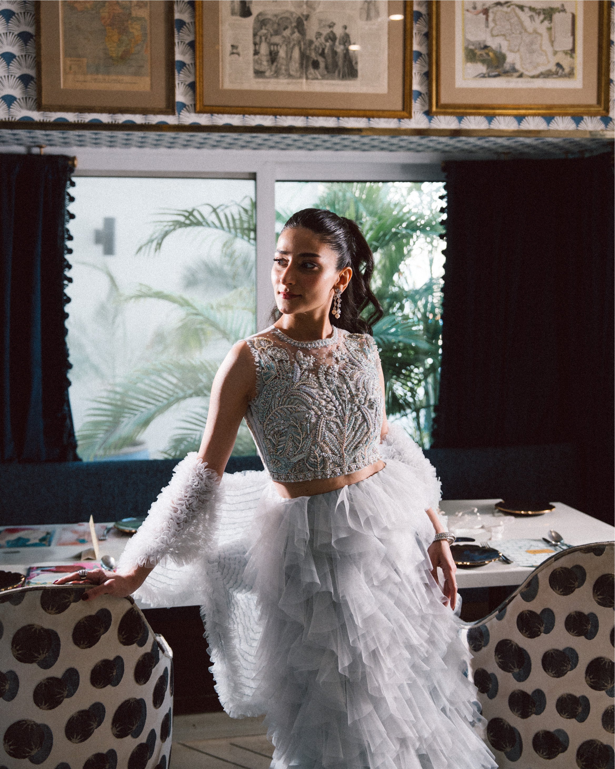 Pastel Amber Embroidered Net Tulle Lehenga (3-Piece) - Image 10