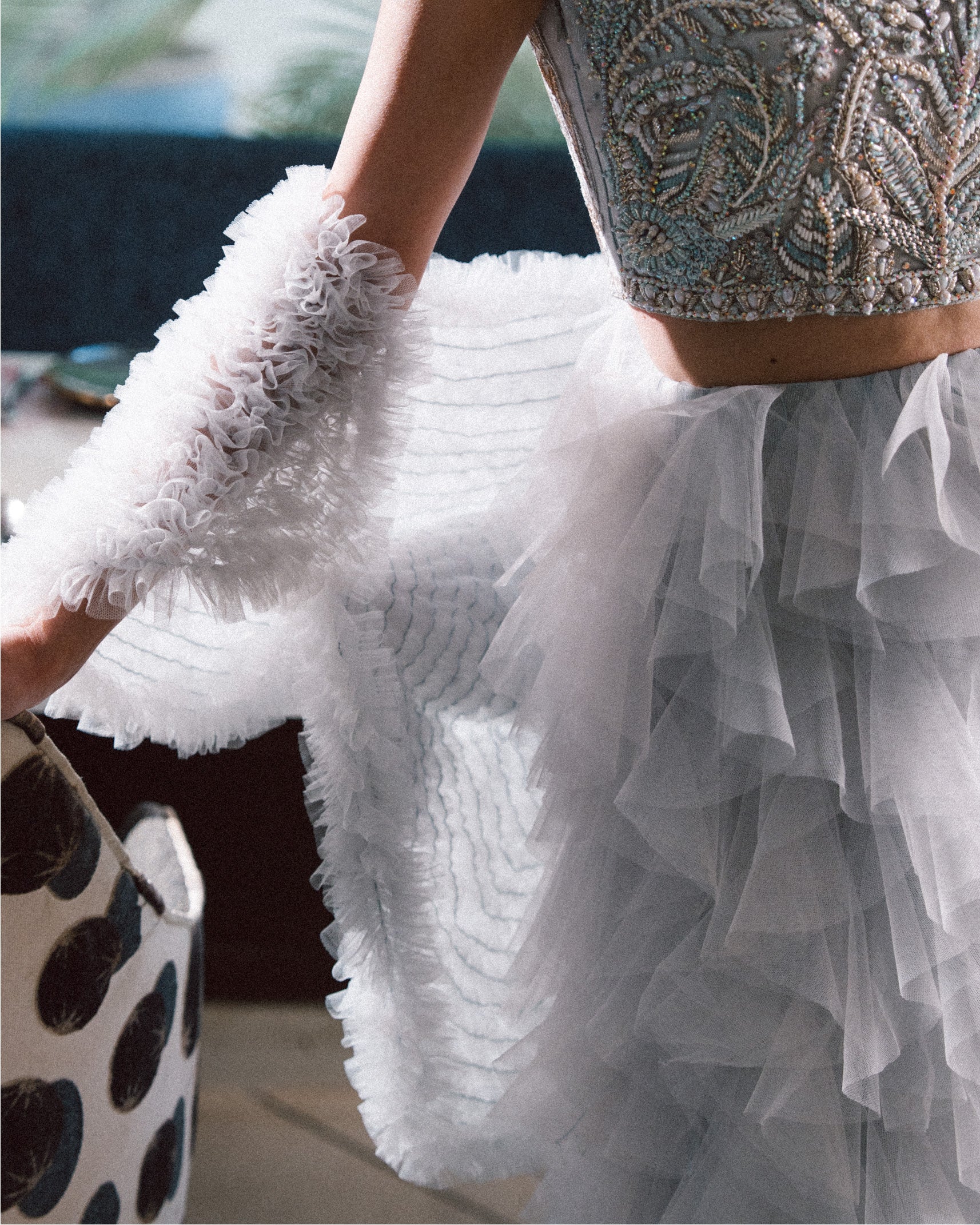 Pastel Amber Embroidered Net Tulle Lehenga (3-Piece) - Image 2