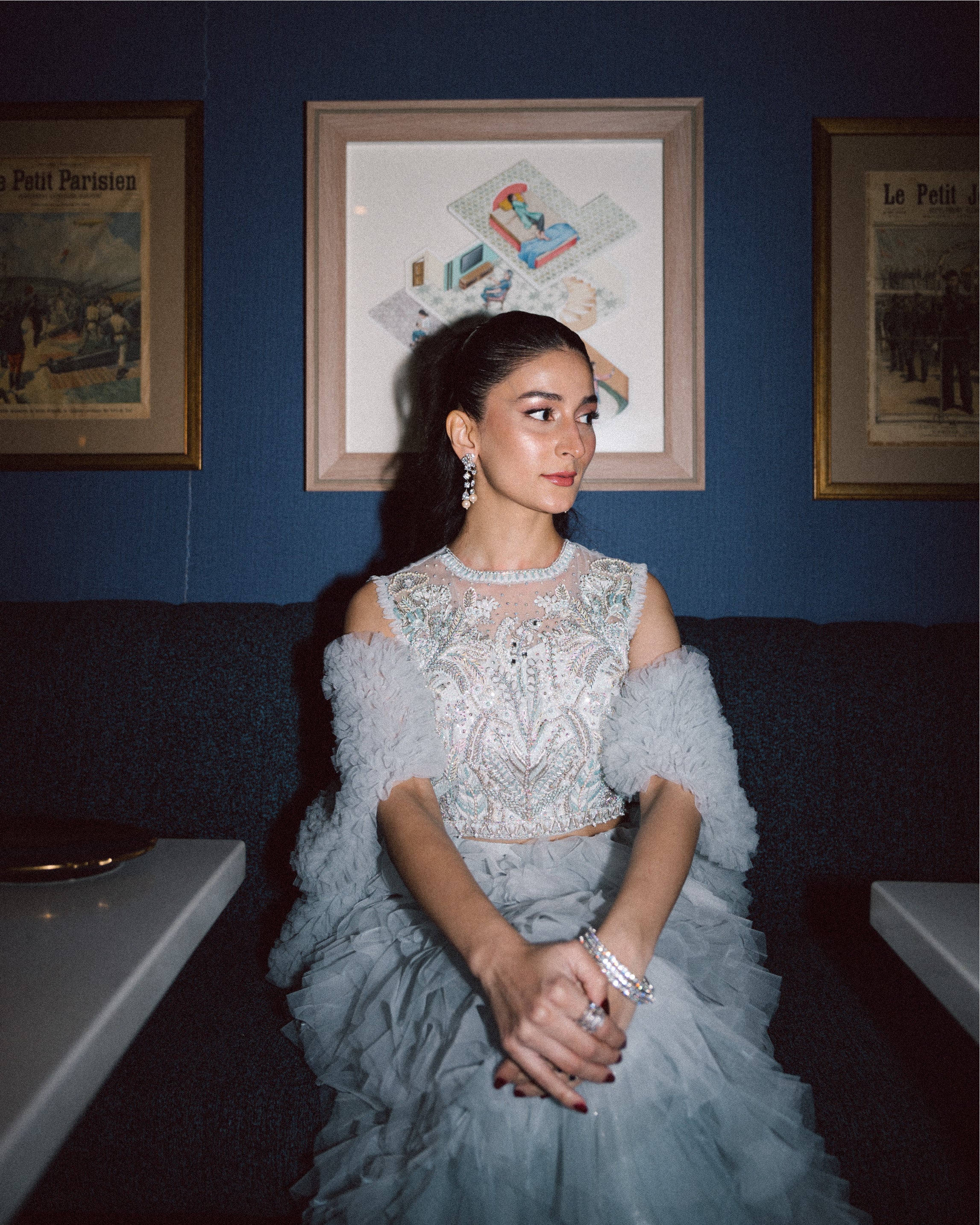 Pastel Amber Embroidered Net Tulle Lehenga (3-Piece) - Image 3