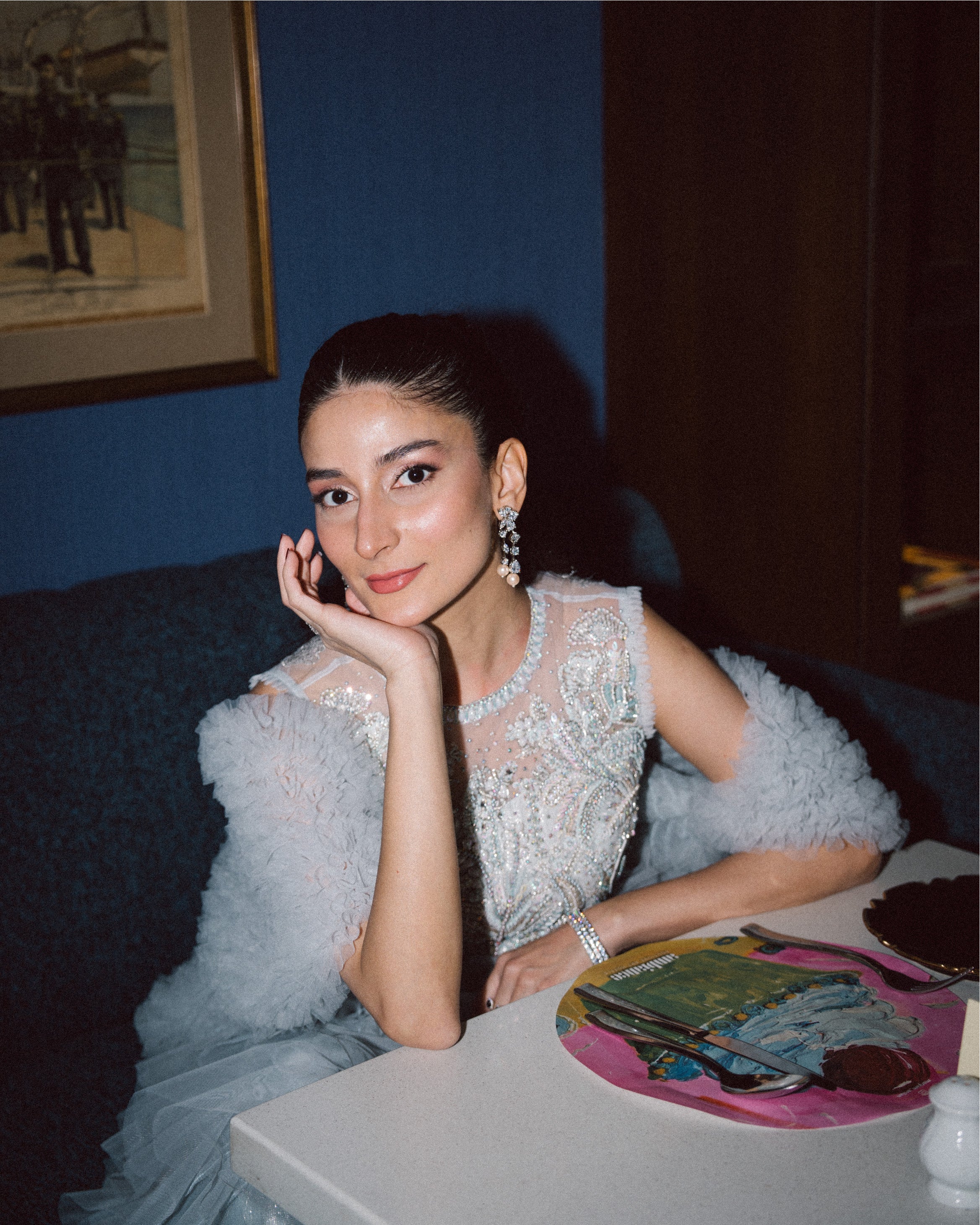 Pastel Amber Embroidered Net Tulle Lehenga (3-Piece) - Image 4