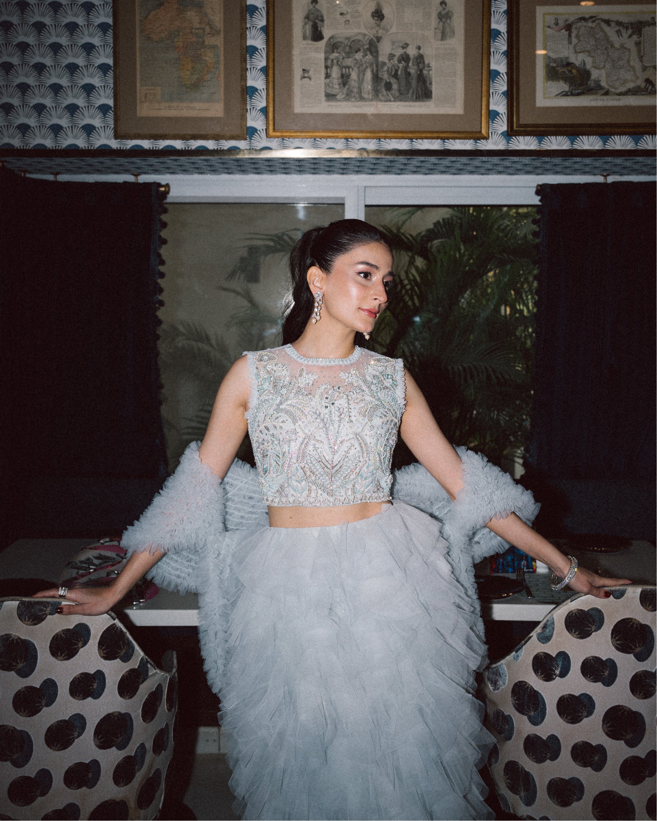 Pastel Amber Embroidered Net Tulle Lehenga (3-Piece) - Image 5