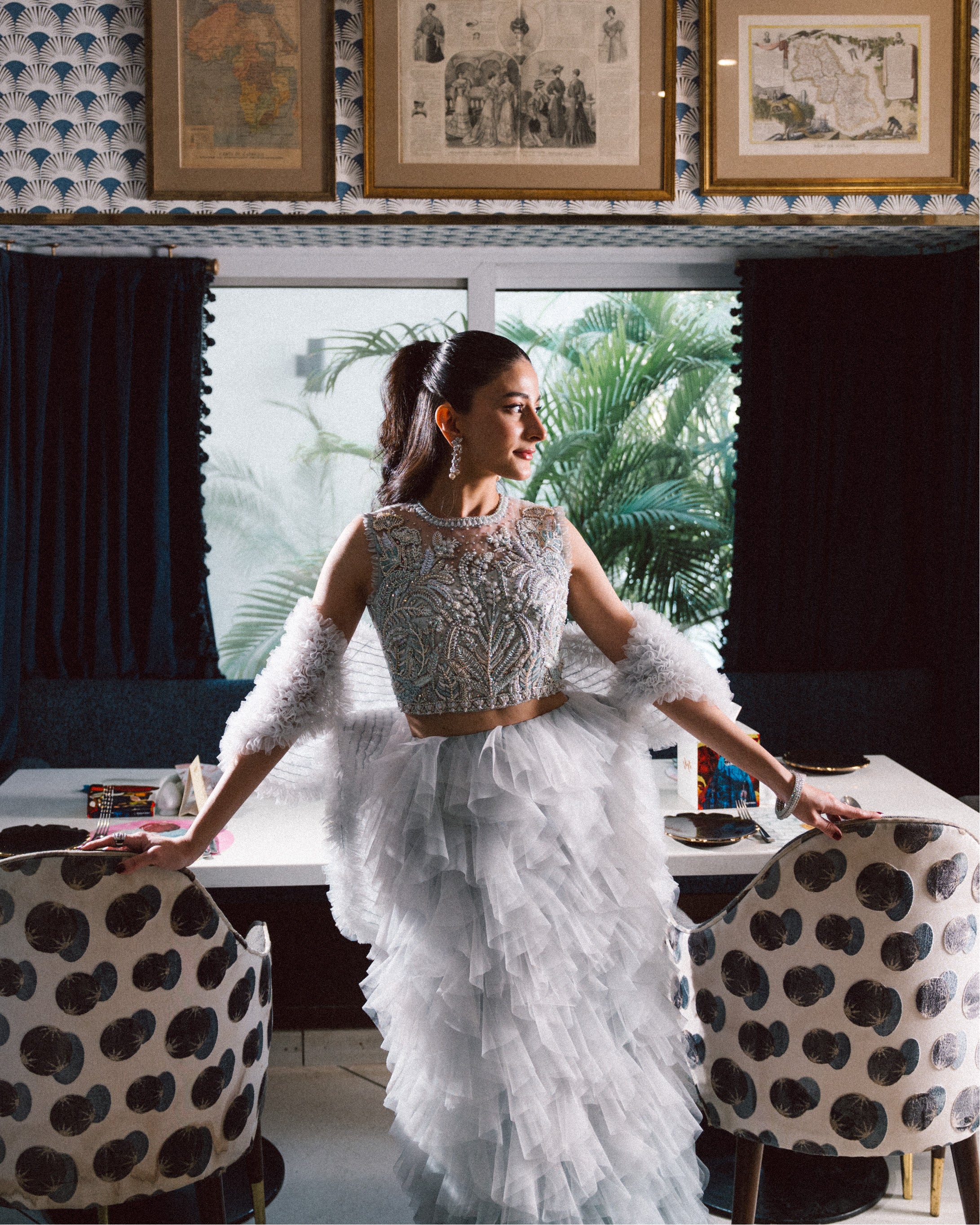 Pastel Amber Embroidered Net Tulle Lehenga (3-Piece) - Image 8