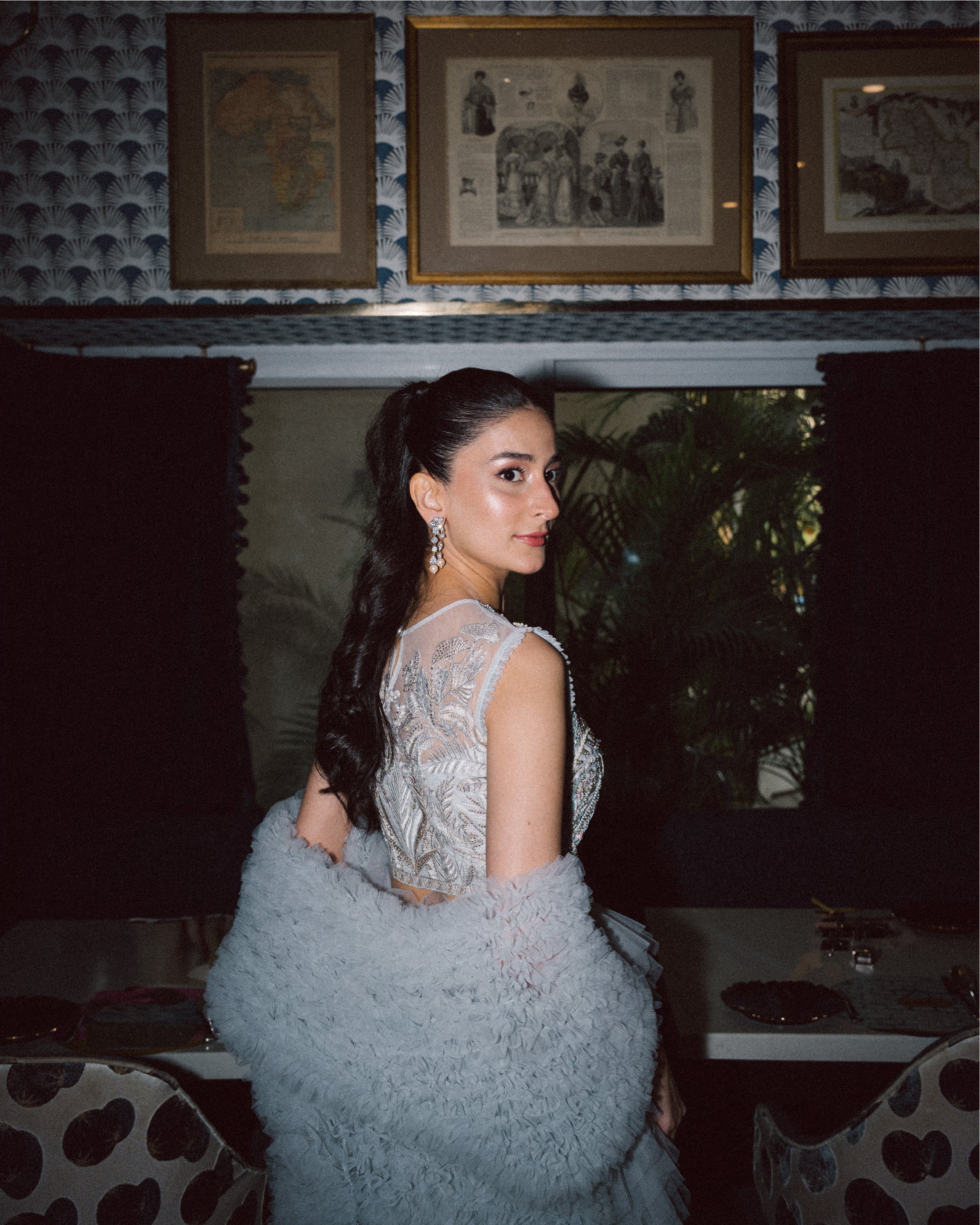 Pastel Amber Embroidered Net Tulle Lehenga (3-Piece) - Image 9