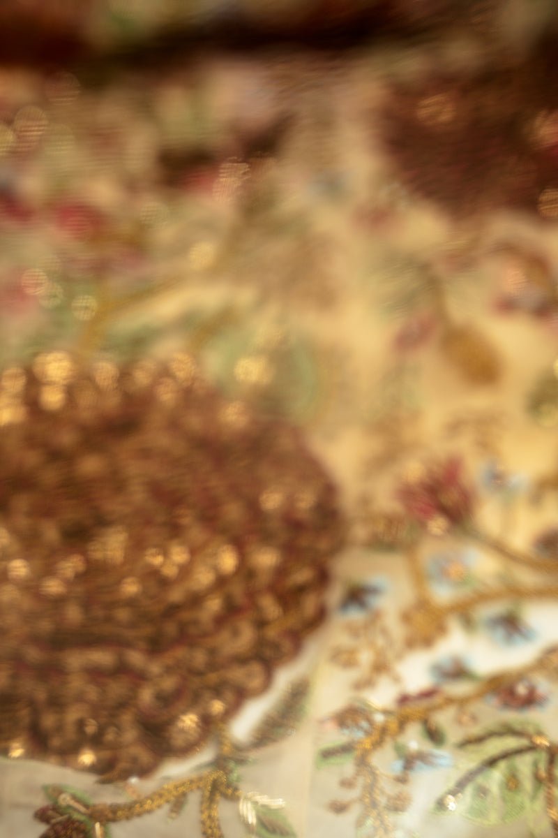 Pakistani Mint Gold Embroidered Organza Lehenga Choli (3-Piece) - Image 3