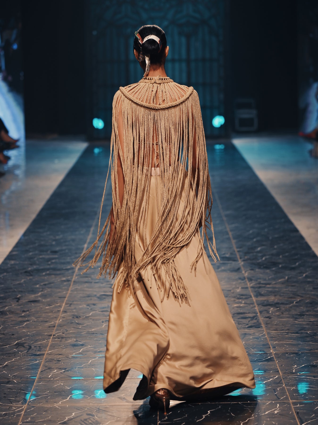 Gold Hand-Braided Satin Silk Lehenga (3-Piece) - Image 3