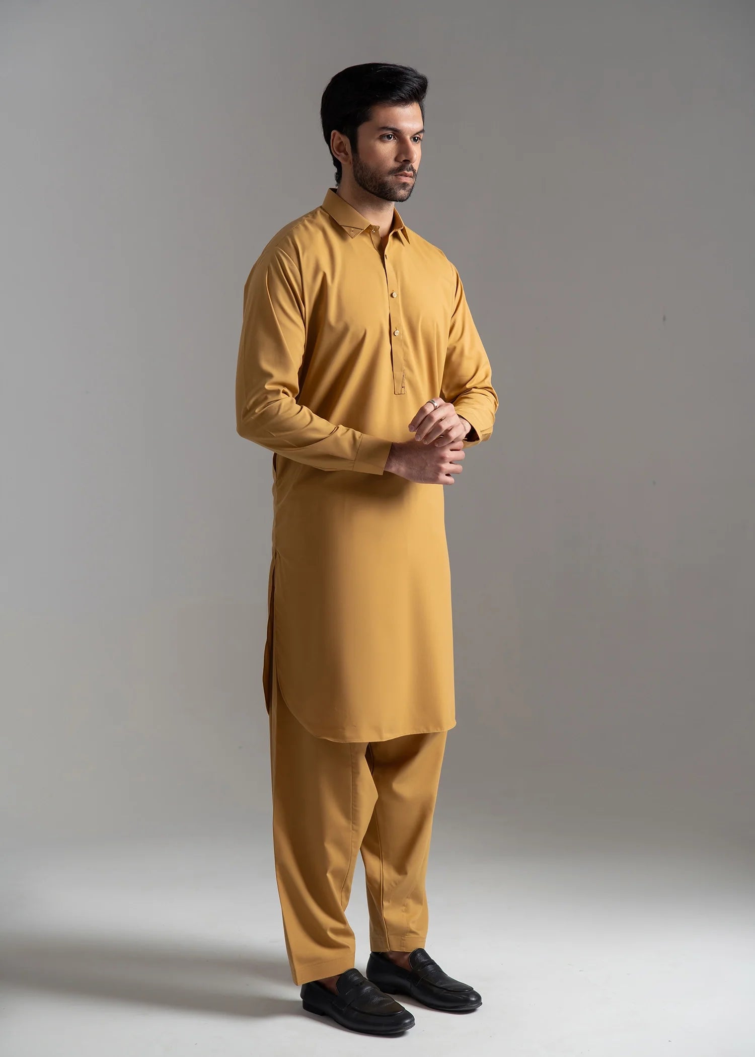 Goldenrod Wash & Wear Pathani Suit (2-Piece) - Image 2