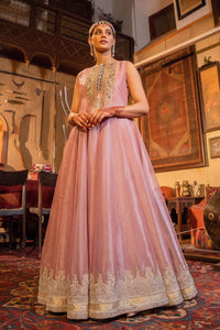 Pakistani Rose Gold Embroidered Net Peshwas Dress (1-Pc) - Image 3