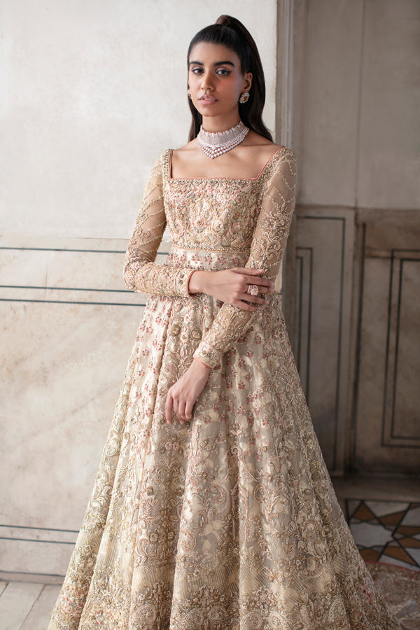 Gold Zari Net Embellished Pishwas Dress (3-Piece) - Image 3