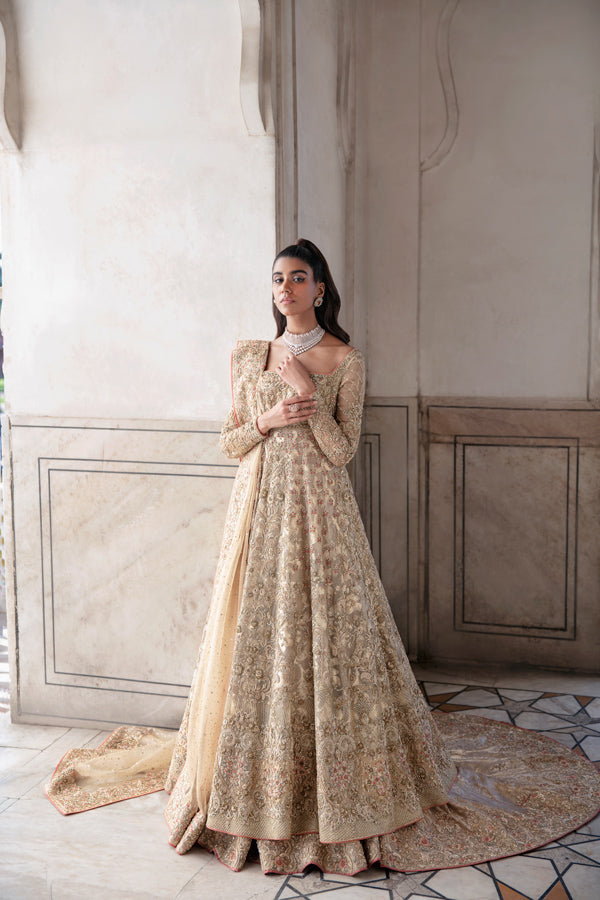 Gold Zari Net Embellished Pishwas Dress (3-Piece) - Image 5