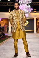 Golden Embroidered Raw Silk Prince Coat (3-Piece) - Image 4