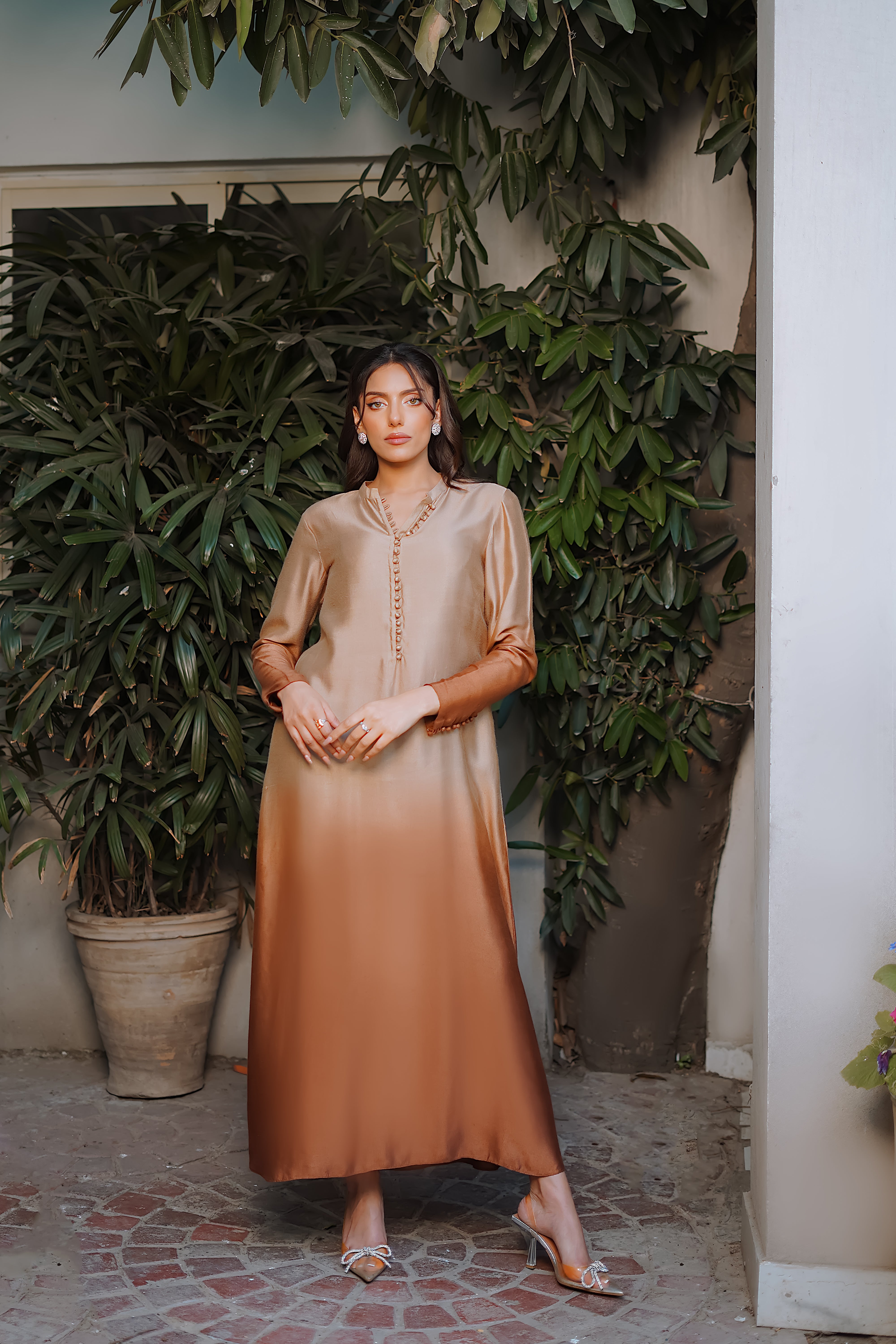 Golden-Bronze Ombré Cotton Net Salwar Kameez (2-Piece) - Image 4